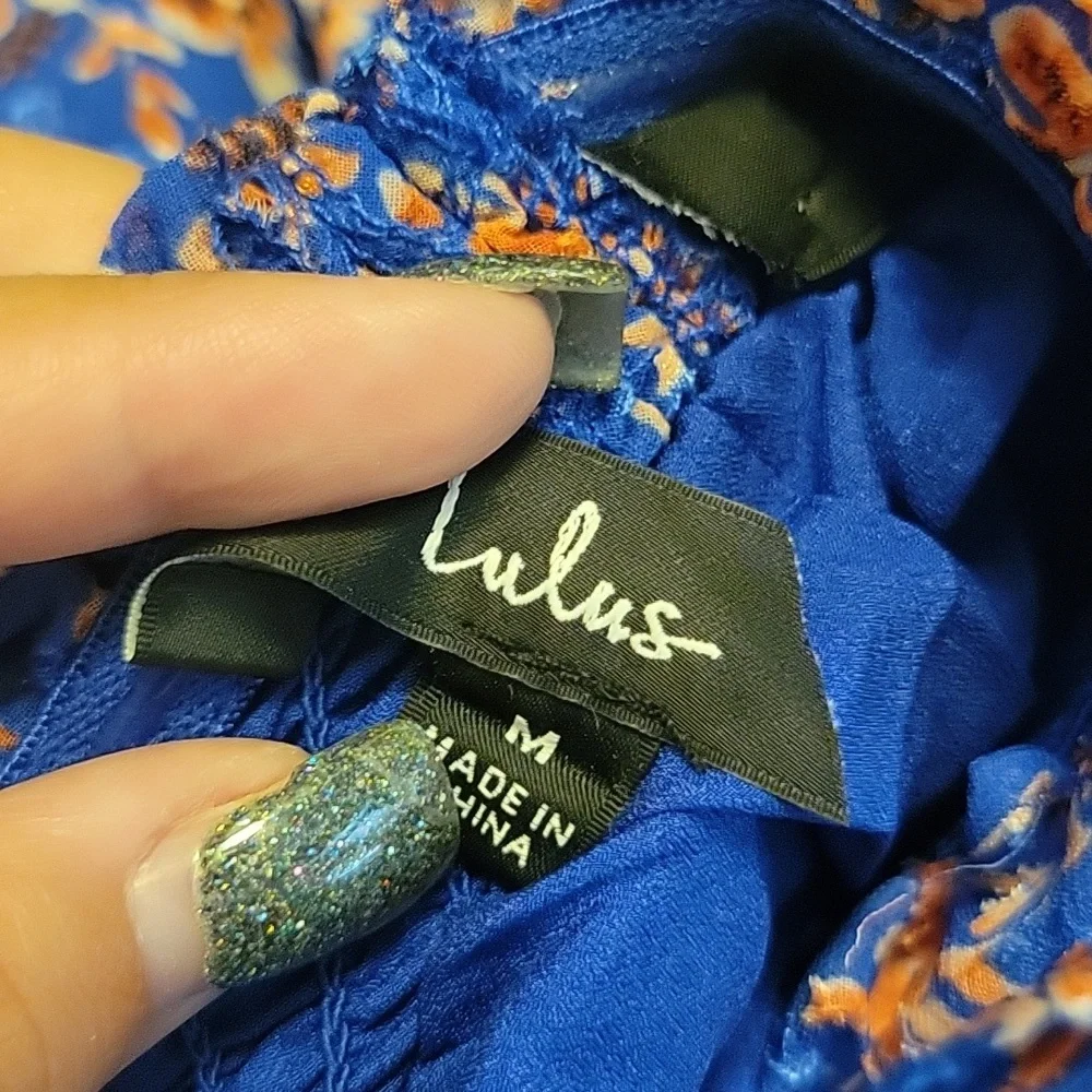 NWOT Lulu's Precious Personality Blue Floral Smocked Backless Midi Dress - Picture 4 of 12